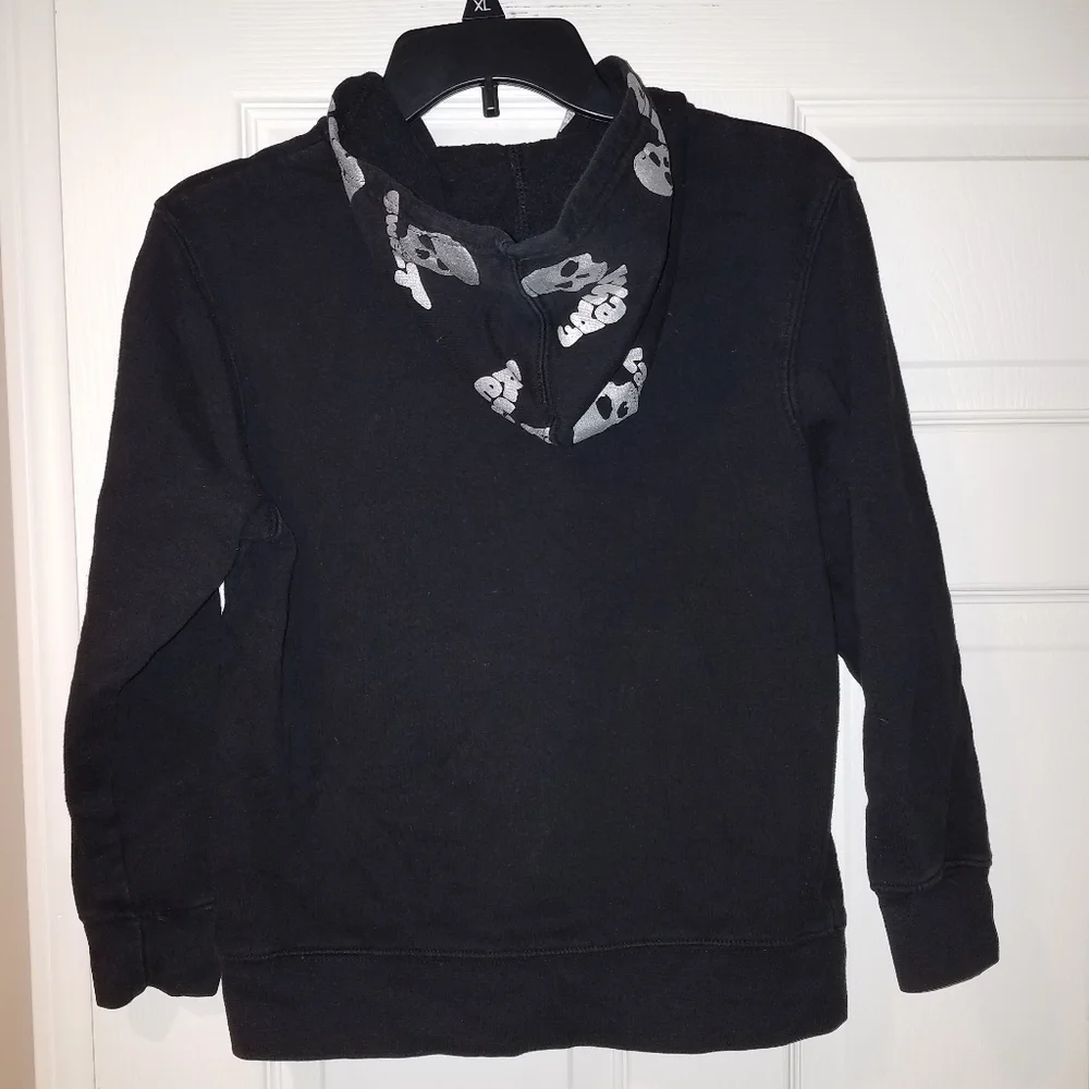 OLD NAVY Black Full Zip Silver Skull Hoodie, L (10/12)